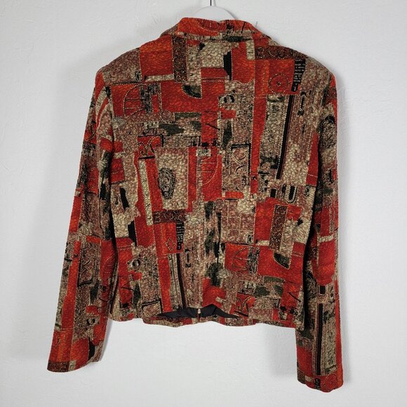 Vintage Jolibel Womens Tapestry Jacket Abstract Red & Black Pattern Size 14 - Picture 2 of 5